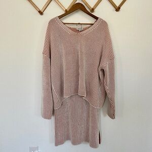 Polagram Mauve & Cream Ribbed Sweater Set w/ Midi Skirt Plus Size 2X